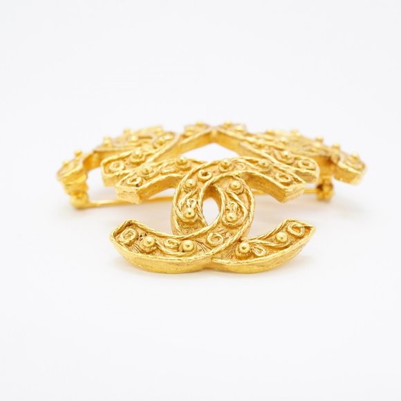 Chanel Triple Coco Brooch, GP Plated Gold, Women's - Picture 3 of 7